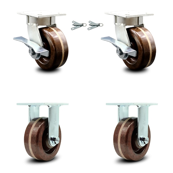 5 Inch Kingpinless High Temp Phenolic Wheel Caster Swivel Locks 2 Rigid, 2PK